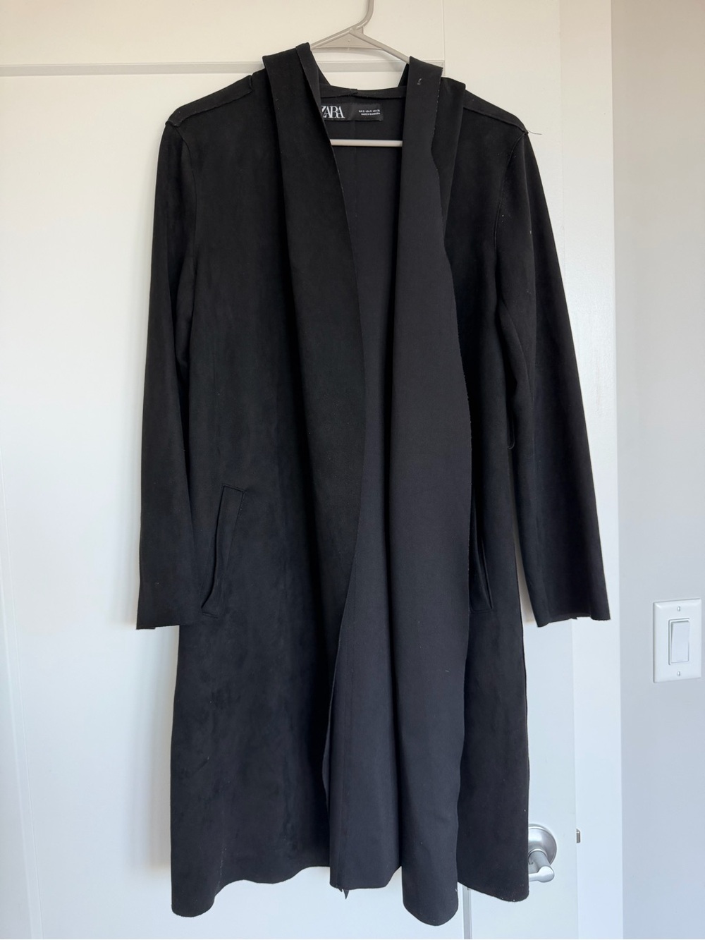 Zara Black Long Open-Front Trench Coat